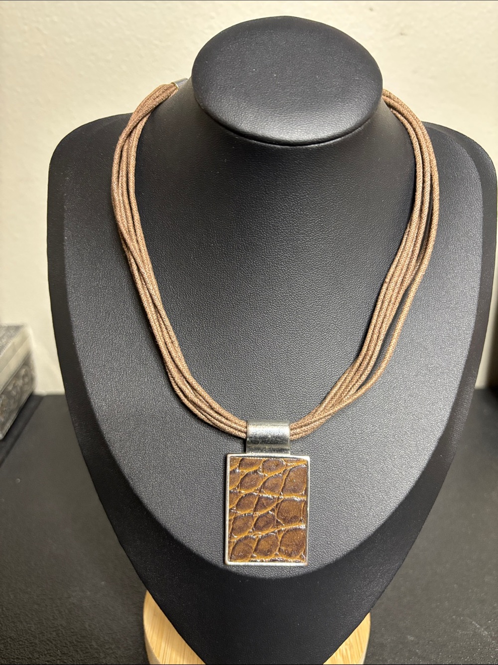 Cookie Lee Vintage Brown Multi-Strand Leather Pendant Necklace